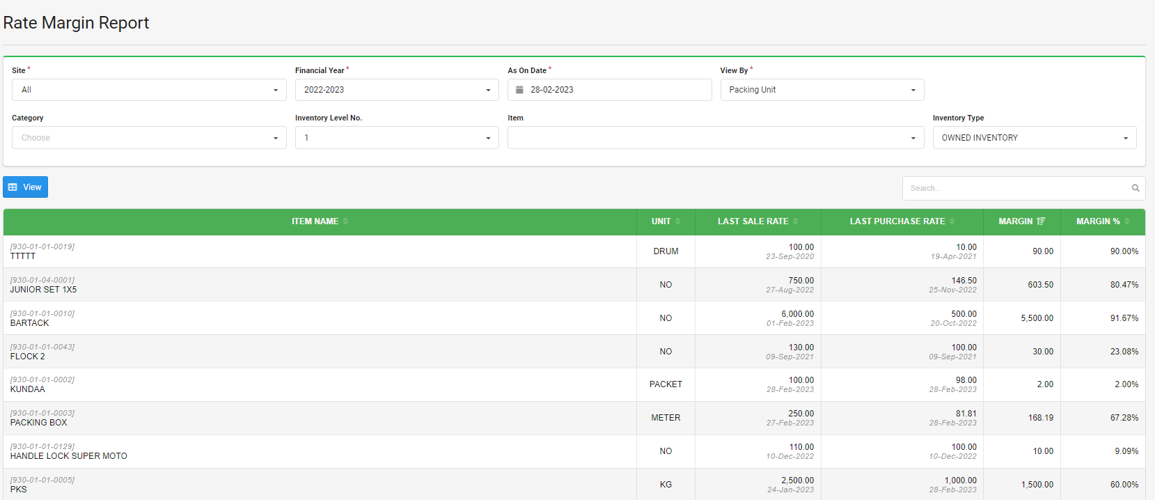 Rate Margin Reports